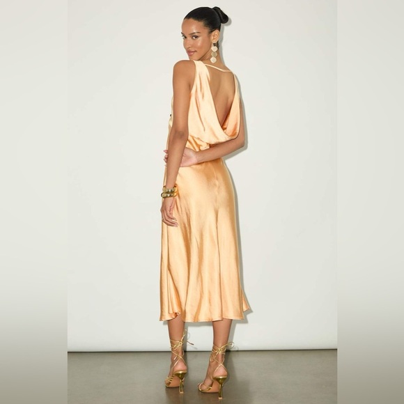 LULU’S Incredible Love Light Orange Satin Cowl Back Midi Slip Dress - Picture 5 of 7